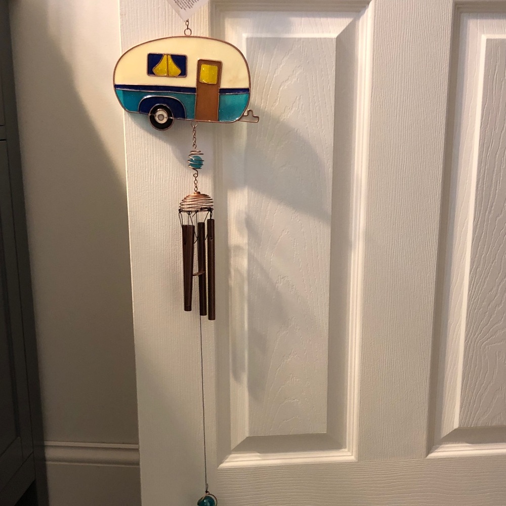 Stained Glass Camper Wind Chime - Blue and Copper